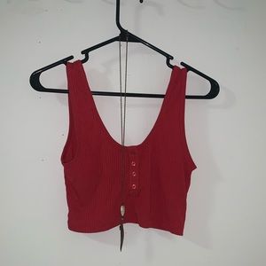 Red button up crop top